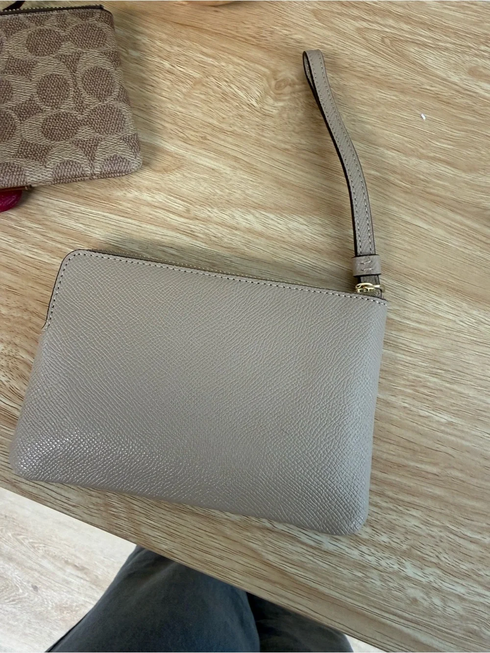 COACH Taupe Leather Wristlet - COACH Pebbled Leather Clutch
